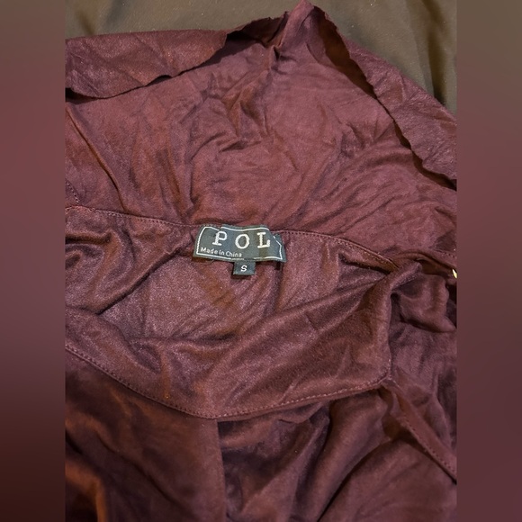 POL Burgundy Ruffle Jumpsuit Feather Tassel Boho Wine S NWOT - Picture 6 of 7